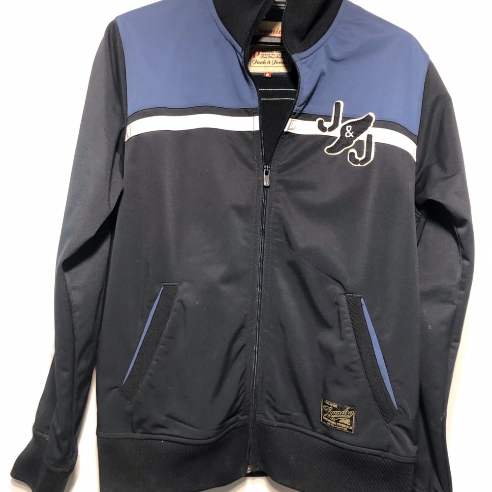 Jack & Jones Black and Blue Bomber-Style Track Jacket